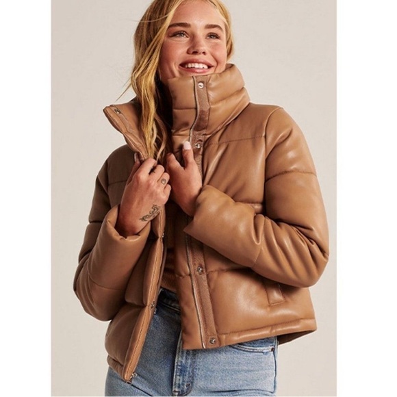 Abercrombie & Fitch Jackets & Blazers - Abercrombie & Fitch Vegan Leather Mini Puffer Jacket Coat